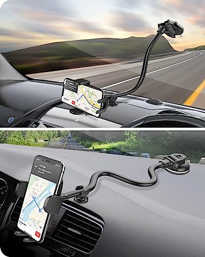 Apps2Car Cell Phone Holder Car, Windshield/Dashboard/Window Car Phone Holder Mount, Suction Cup Phone Mount For Car Truck Compatible With Iphone Samsung All Cellphone, Thick Case & Big Phone Friendly #TOP7