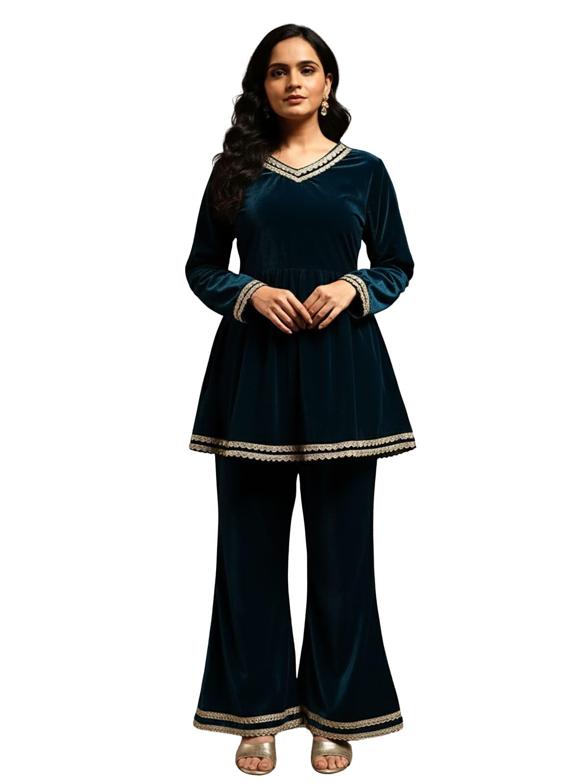 Leriya Fashion set curti da donna in velluto corto kurti per le donne set coord per le donne elegante etnico abbigliamento da ufficio e look casual set curta set per le donne