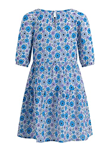 Barasa Girls Casual Dress Summer Cotton Puff Sleeves Floral Print Dresses For 3-10 Years Kids (7-8T) T06 Blue Floral 130 #TOP1