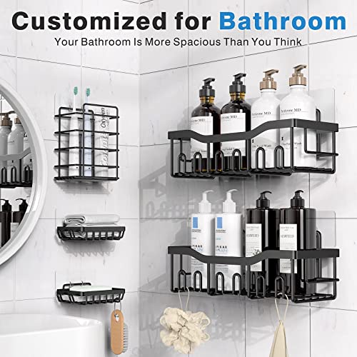 Tiokkss Shower Caddy 5 Pack, Adhesive Bathroom Organizer for Bathroom Storage&Kitchen, No Drilling, Large Capacity, Rustproof Stainless Steel Bathroom Organizer Shelves for Inside Shower Rack