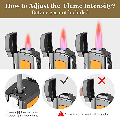 Pipita Windproof Cigar Lighter Torch Metal Gas Cigarette Butane Lighter Jet Quad Blue Flame Refillable Lighter With Two Punch #TOP7