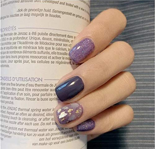 Cathercing 24 Pcs Ballerina Purple Series False Nails Full Cover Glitter Medium False Nails Smooth Beauty Fake Gel Nails Tips Art Stickers for Women Girls Gift on Halloween Party(sequins)