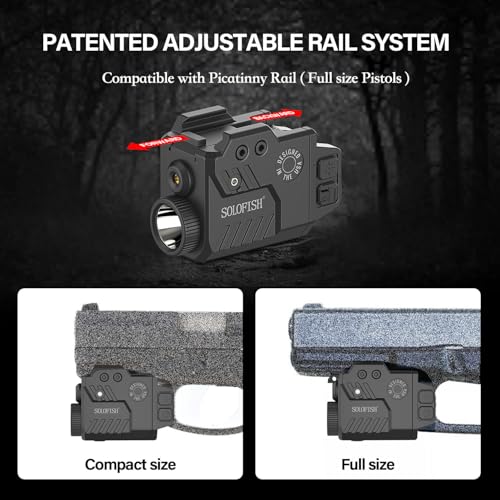 Image of Solofish 800 Lumens Pistol Light Laser Combo, Strobe Function for Green /Red /Blue Laser and Tactical Light with Slidable Rail Fits Guns w /Rail