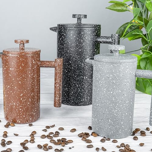 Café Olé CFD Granite Cafetière, doppelwandiger Körper aus Edelstahl 18/10 und Siebfilter, Oberfläche in Rotgranitoptik… – Ansicht 4