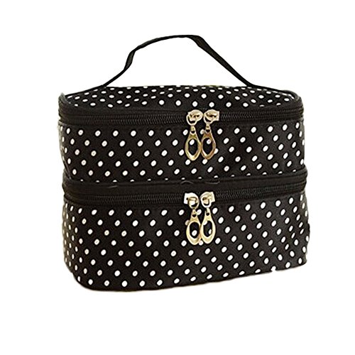 FUNOC Womens Toiletry Bag Dot Pattern Double Layer Makeup Bag