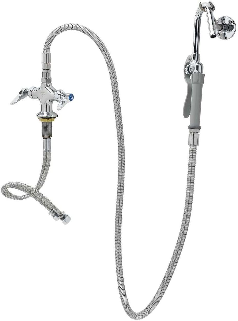 T&S Brass B-0300-102A-CR Dual Pantry Base Faucet, CV Ceramas, 053A, B-0102-A Hose and Hook Nozzle, Wall Hanger Hook
