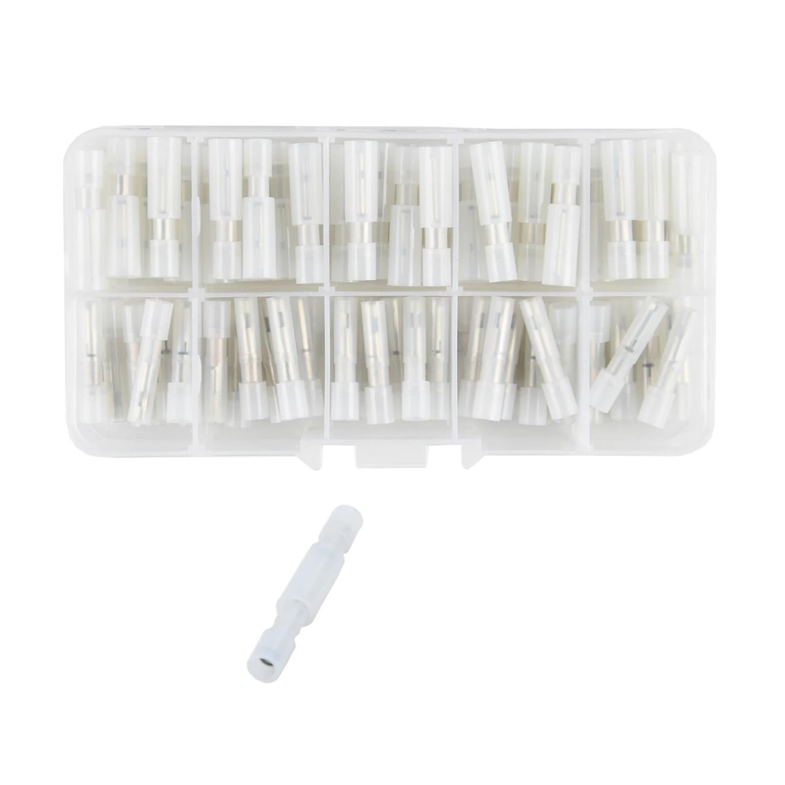 QMKADFQXF 100PCS White Butt Connectors, Fully Insulated Male/Female Wire Connectors, Crimp Terminals 22-18AWG