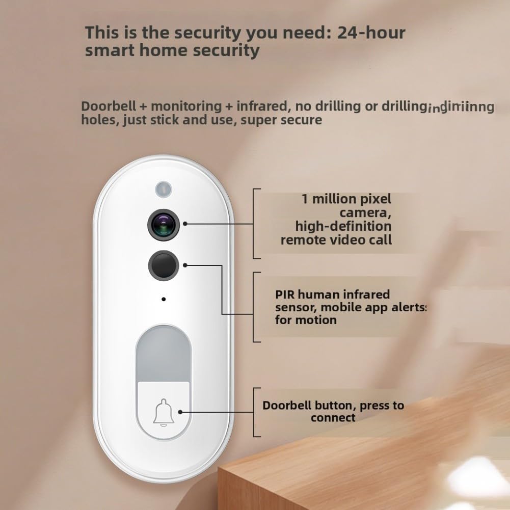 Campanello video WiFi intelligente compatibile con app tuya, conversazione bidirezionale 720P, grandangolo, basso consumo energetico, IP54 resistente alle intemperie (bianco)