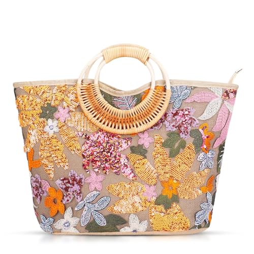 Bolso Tote para mujer con asa de bambú redondo miniatura 1