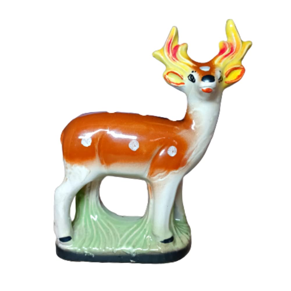 B Things- Deer Standing Idol for Home and Office Décor | Handcrafted Deer Statue for Vastu | Ceramic Standing Deer Tableware Figurine for Gift (17 cm)(Brown)