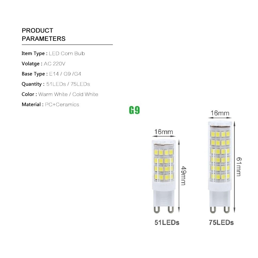 fengyan Casa bombillas, Paquete de 20, foco de bombilla LED AC220V G9 SMD2835 4W/5W lámpara de iluminación de araña Familiar Lámpara(Cold White,G9 5W 75LEDs)