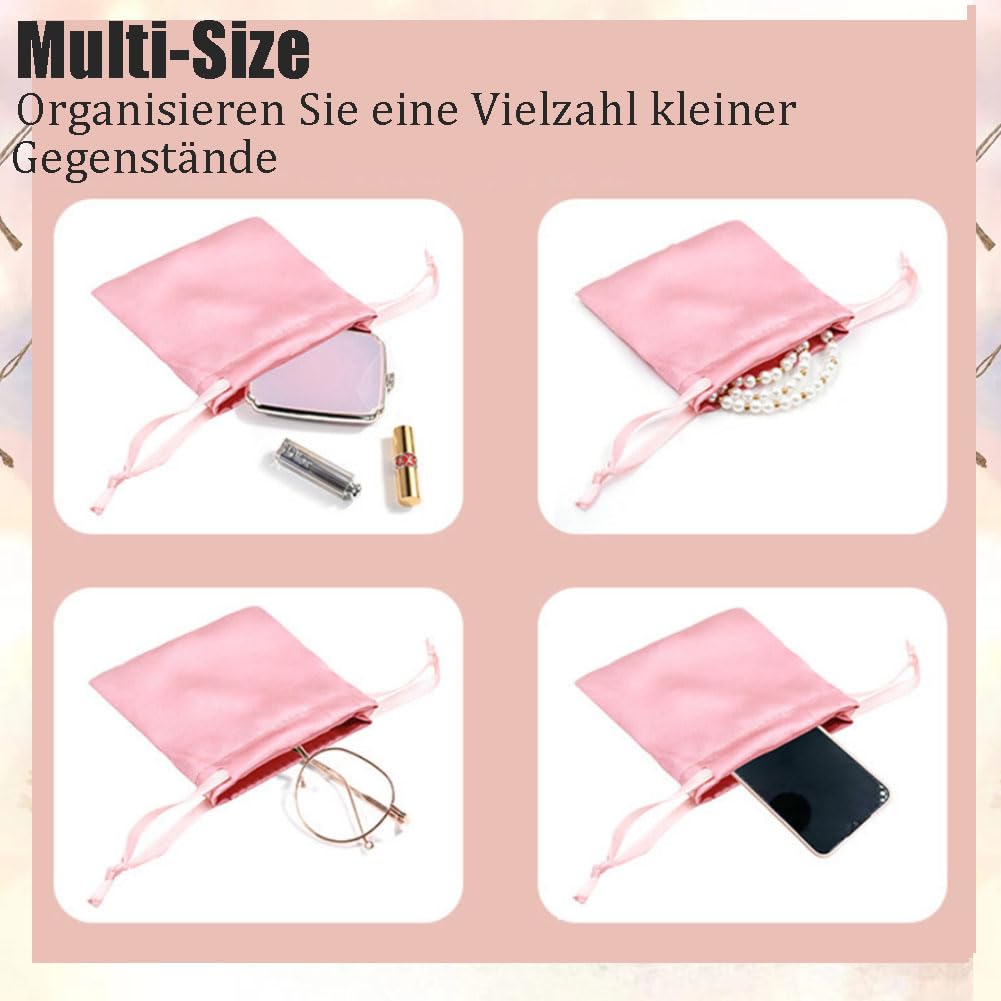 50pcs 13×18cm Geschenktüten mit Kordelzug und Blumen, Satin Schmuckbeutel Geschenkbeutel Aufbewahrungsbeutel für Hochzeit Babydusche Weihnachten Party Schmuck Süßigkeiten Weiß