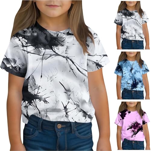 Girls Tie Dye Cute Short Sleeve T-Shirts Casual Boys Summer Tops Loose Crewneck Basic Tees for Kids 3-14 Years2