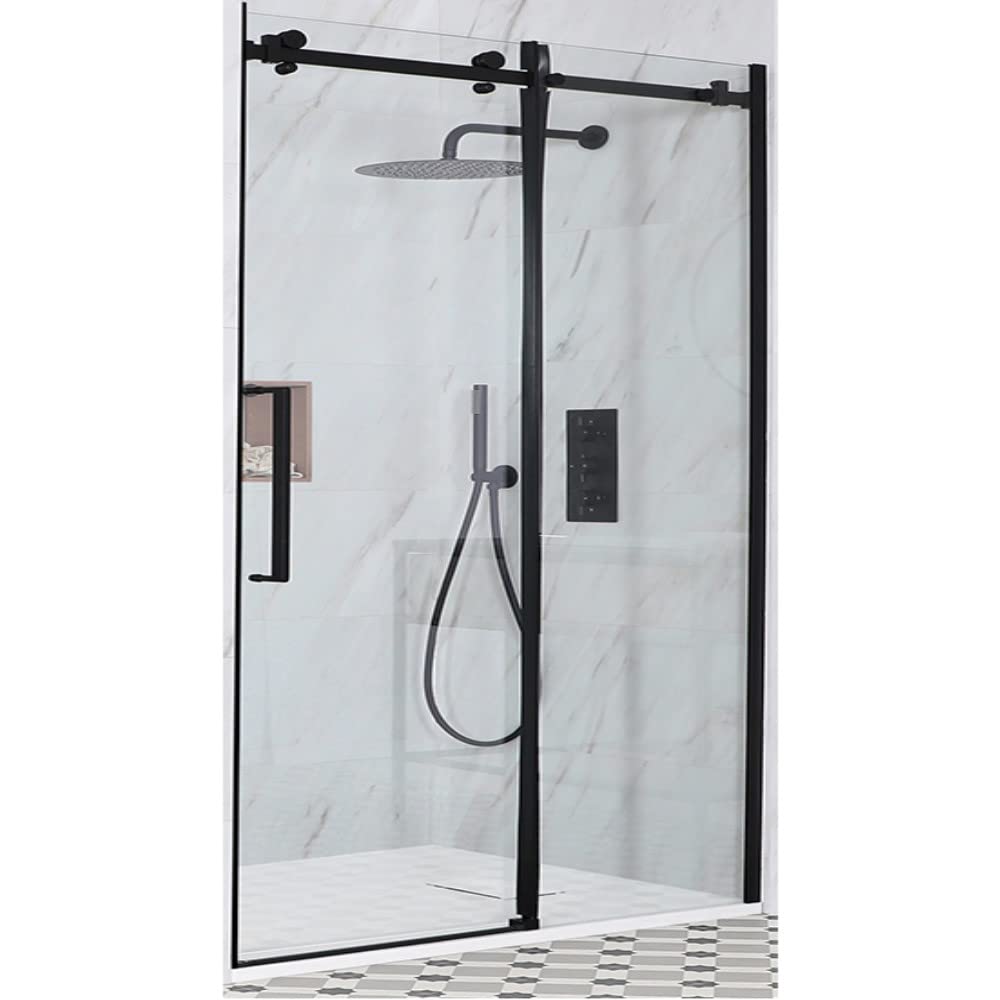 Milano Nero Black Frameless Sliding Door Shower Enclosure White Tray - 1500 x 900mm
