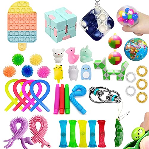 aturustex 43 Pack Fidget Toys Sensory Fidget Toys Set Fidget Toys Set Fidget Toy for Adults and Kids Push Pop Bubble Figetget Toys Pack Stress Relief and Anti-Anxiety Toys for Kids Adults (42 PCS-B)