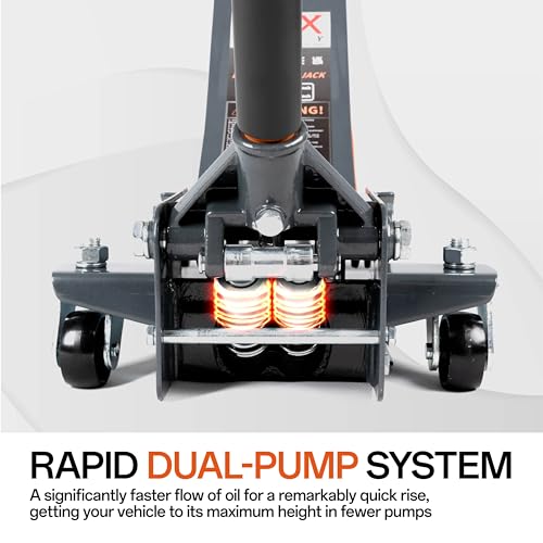Image of Maxority 3-Ton (6600lbs) Low Profile Hydraulic Heavy-Duty Steel Floor Jack with Dual Pistons Quick Lift Pump, Home and Workshop Car Maintenance for Various Vehicles (Orange, 3 Ton Low Profile)