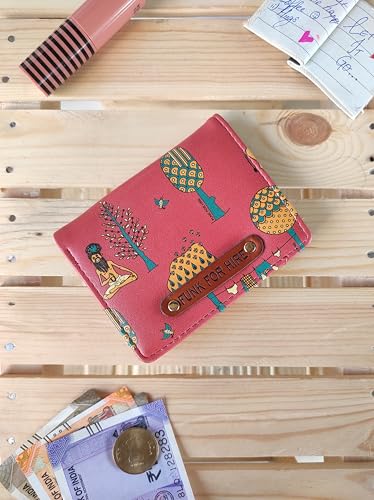 Image of Funk For Hire Vegan Leather Slim Minimalist Wallet with 6 Card Slots, Zippered Coin Pouch & Cash Compartment - Printed Bifold Card Holder for Men & Women (Red)