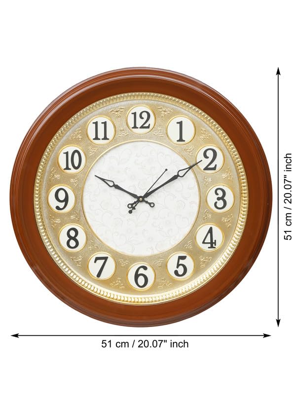 Image of CHRONIKLE Modern Stylish Non Ticking Silent Analog Round Plastic Wall Clock for Home, Living Room, Bedroom, Office, and Kitchen (Brown) (51 x 5 x 51 CM : Weight - 1780 Grm)