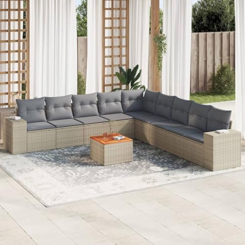 Brokky Juego de sofás jardín con Cojines Outdoor Furniture Sofa Exterior terraza Sofa Jardin Muebles Jardin Exterior Beige 10 pzas ratán sintético / 3257823