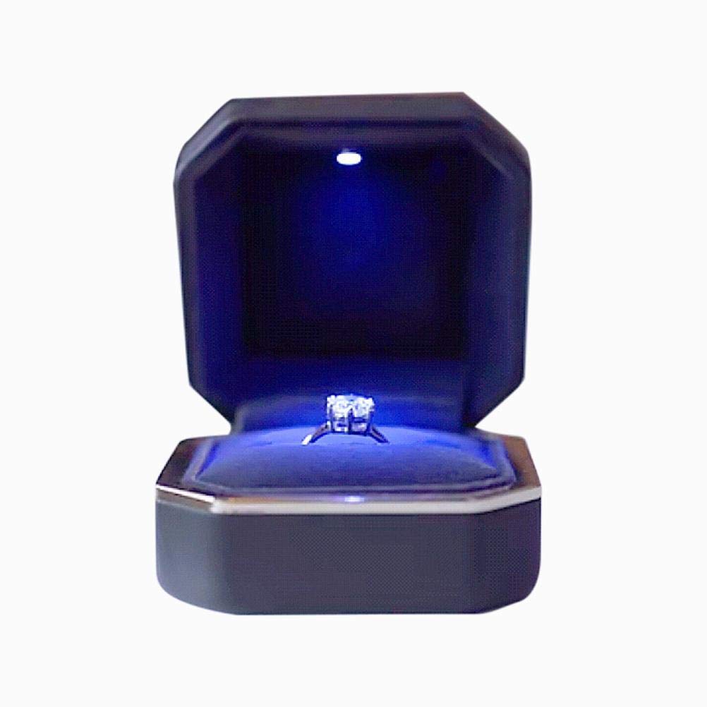 Mliu Ring Box with LED Light, Luxury Octagonal Ring Case, Jewelry Gift Box for Propose, Jewelry Display, Wedding, Engagement (7.5 x 7.5 x 5 cm),Black