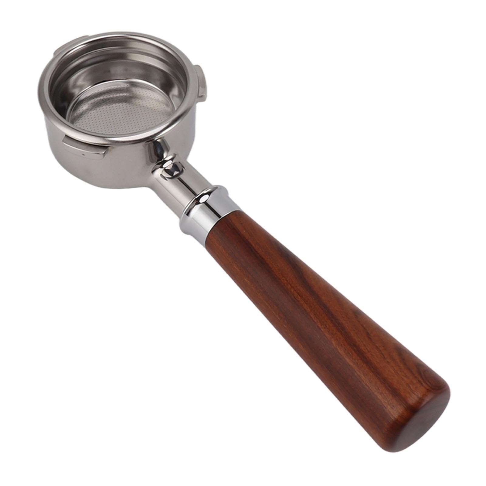 Pssopp Portafiltro sin Fondo de 58 mm, Diseño de 3 Orejas con Mango de Madera Maciza de Secoya para Máquinas de Café, Estilo A1