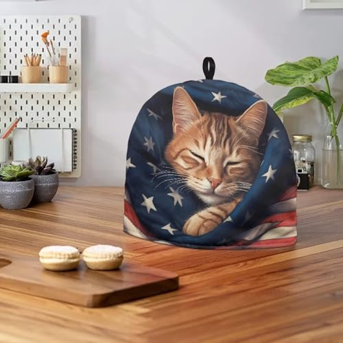 Image of American Flag Teapot Cover Soft Tea Cozy for Teapot Insulated Dust Proof Kettle Kitchen Dust Cover Designed in England 4th of July Tea Pot DeCor Cover