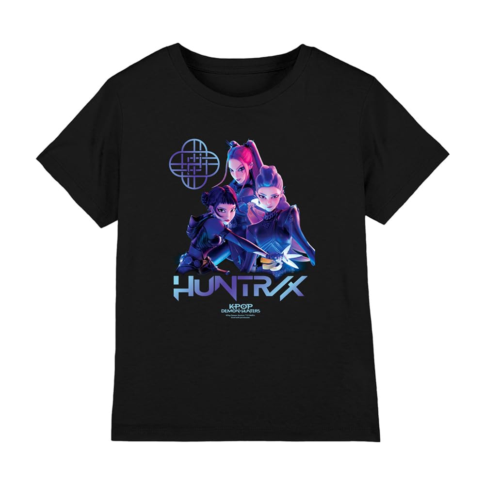 Kpop Demon Hunters Huntrix Demon Hunters Group Kids T Shirt, Black, 12-13Y