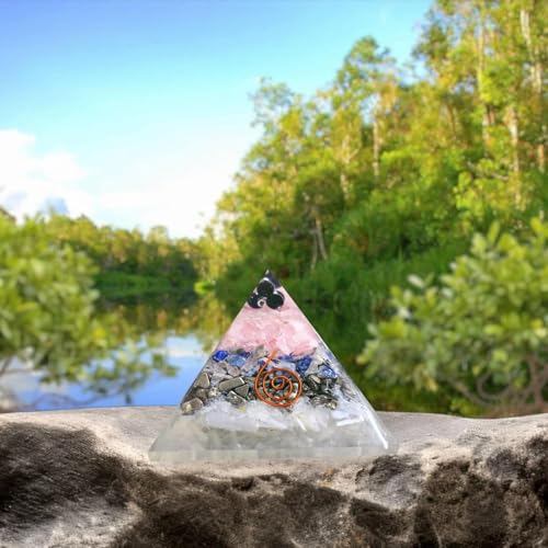 Image of Certified Millionaire Money Magnet Pyramid for Wealth Prosperity & Abundance | Pyrite Rose Quartz Lapis Lazuli Black Onyx Copper Coil on Selenite Base | Self Charging Vastu Feng Shui Crystal