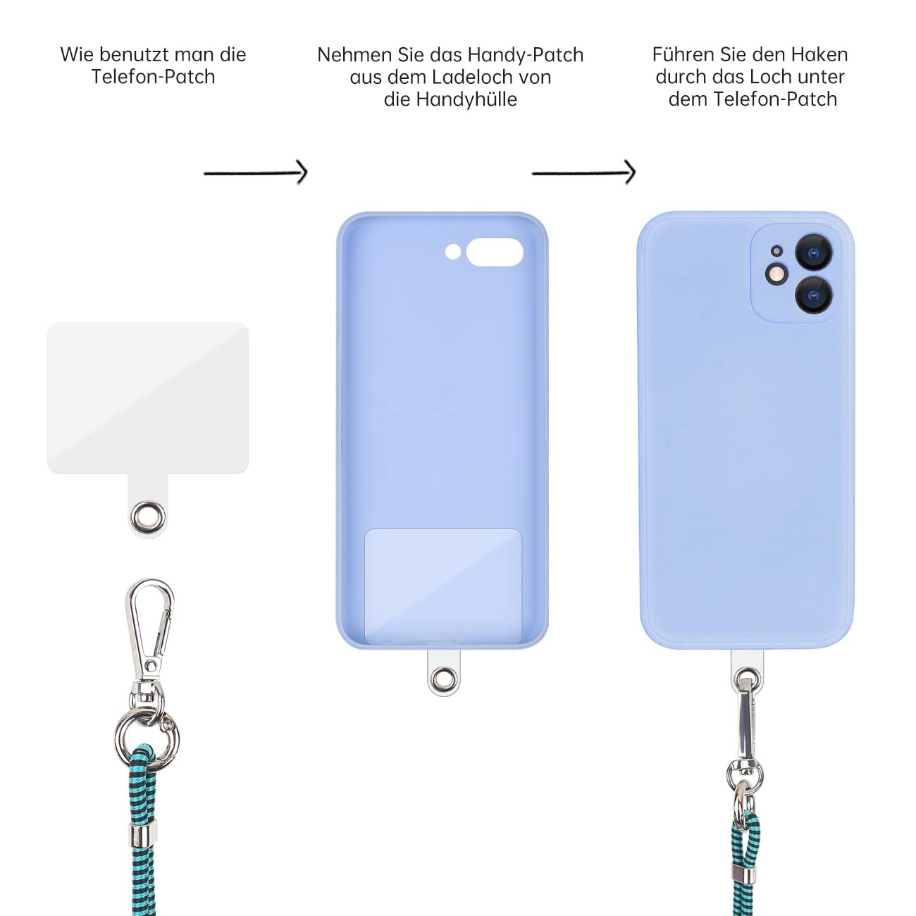 Handyketten-Set – 2 Stück, Geflochtenes Nylonband, 120 Cm, Bunt Mit Patch, Für Smartphones