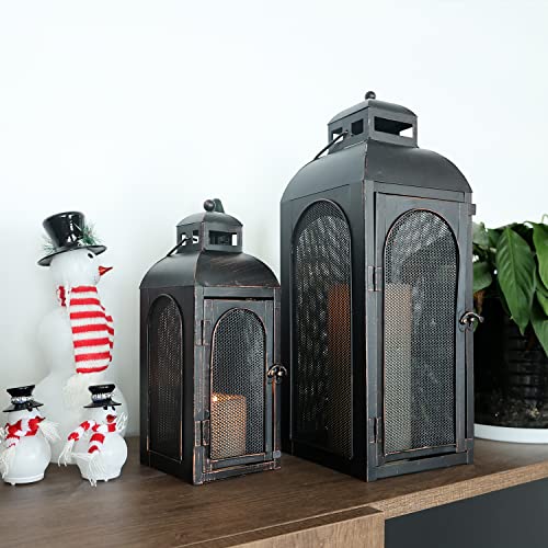 Decorkey DKCL-141 Luxury Lantern Decorative Outdoor & Indoor, Set Of 2 (19’’&13’’) Metal Candle Lanterns Decor, Vintage Hanging Candle Holder For Front Porch Patio Wedding Farmhouse Home thumb #8