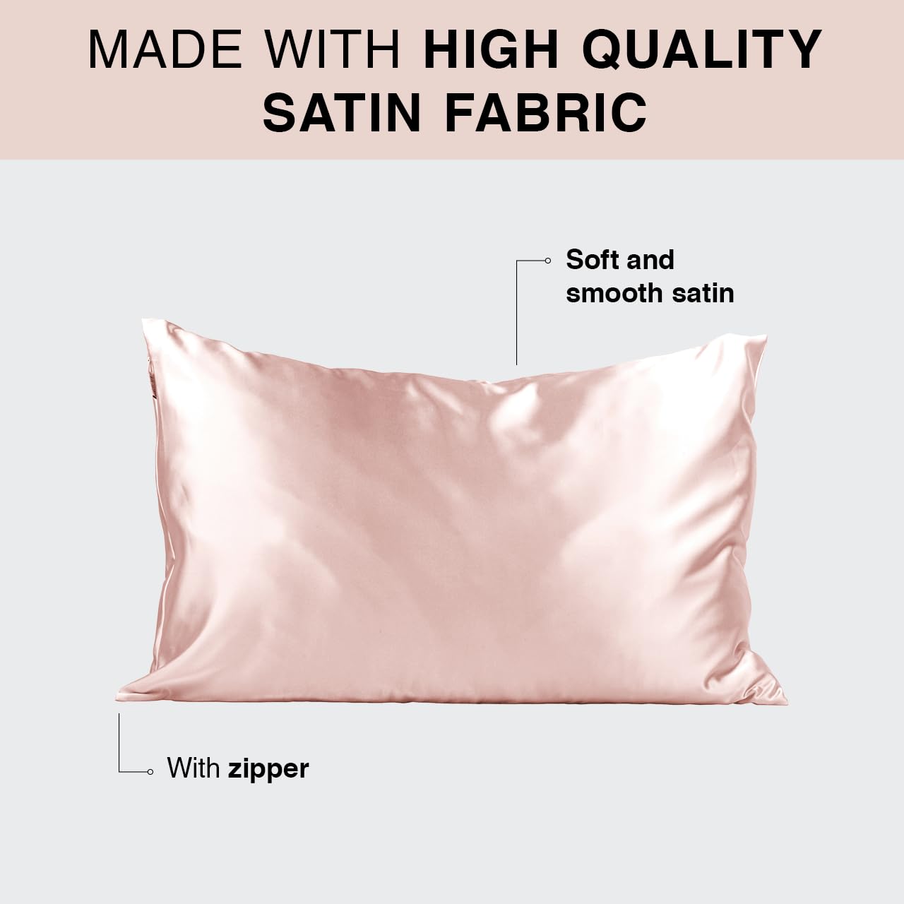 Kitsch Satin Pillowcase with Zipper for Hair & Skin - Softer Than Silk Pillow Cases, Smooth Cooling Satin Pillow Case, Wrinkle-Free, Machine Washable - Pillow Cases Standard Size (19x26) - Blush: Standard/Queen (2 Pack) Holiday Blush
