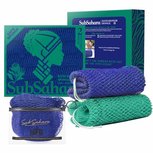 SubSahara African Net Sponge, 2 Pack 45-Inch Exfoliating Bath Scrubber