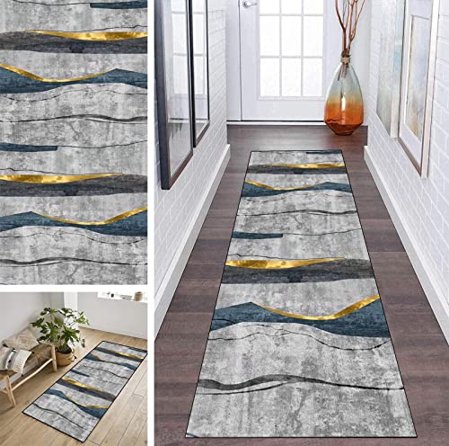 ZDYHMrj Gris Tapis de Passage Couloir Cuisine Lavable Antidérapant Moderne Long Tapis Cuisine Entrée en Polyester pour Couloir, Salon, escalier, Largeur 60cm/ 70cm/ 80cm/ 90cm/ 100cm Cover