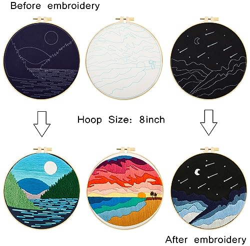 Image of Armindou Embroidery Kit for Beginner Adults, Stamped Cross Stitch Kits for Adult Beginners, Needlepoint Hand Embroidery Starter Kit with landscape Pattern, 3 Embroidery Hoop, 3 Set Embroidery Supplies