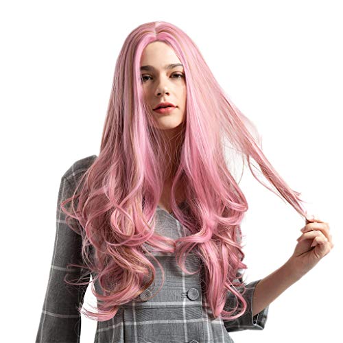 Baoblaze 26 Polegadas Moda Mulheres Cabelo Comprido Peruca Cosplay - Rosa