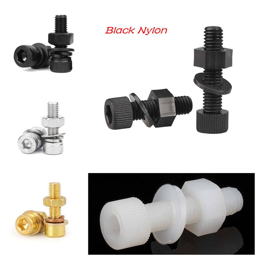 10juegos M8×100mm Tornillos de la tapa de la cabeza del enchufe de plástico de nylon blanco traje de tres piezas (incluyendo tuerca hexagonal, arandela plana)