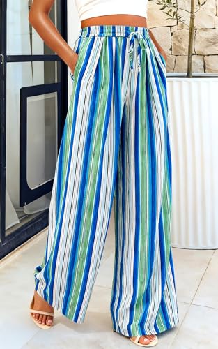 Image of PRETTYGARDEN Womens Pants Elastic Waist Floral Lightweight Palazzo Pants for Women Casual Lounge Wide Leg Pants Woman