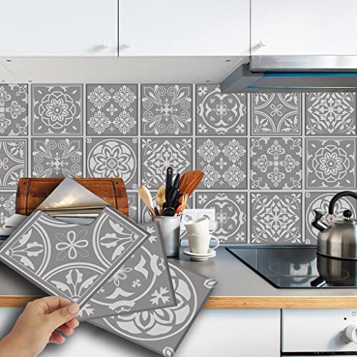 48 Grey Tile Stickers 4x4 Victorian Mosaic Transfers for Tile Kitchen Bathroom Stick On Wall Peel N Stick Tile Stickers Decals Transfers. (4" - Image 4