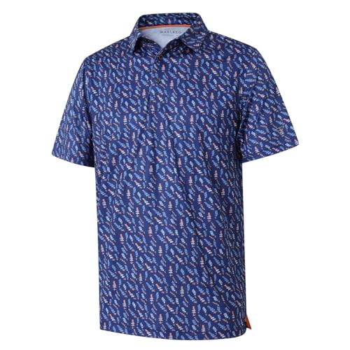 Golf Shirts for Men Dry Fit Short Sleeve Print Performance Moisture Wicking Polo Shirt