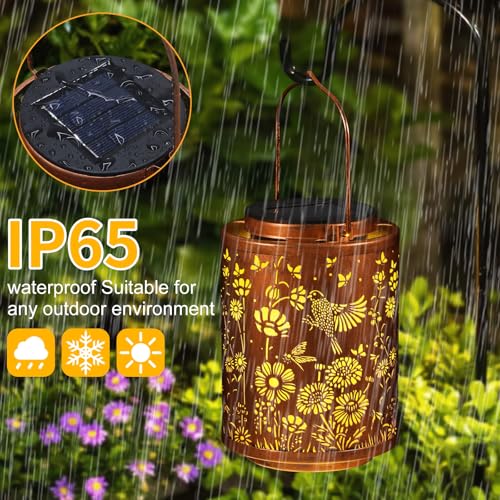 Image of Solar Lanterns Garden Decor Birthday Gifts for Women Mon Grandma Metal Hanging Solar Lights Waterproof Outdoor Decoration for Outside LED Lanterns for Yard Patio Lawn (Birds)