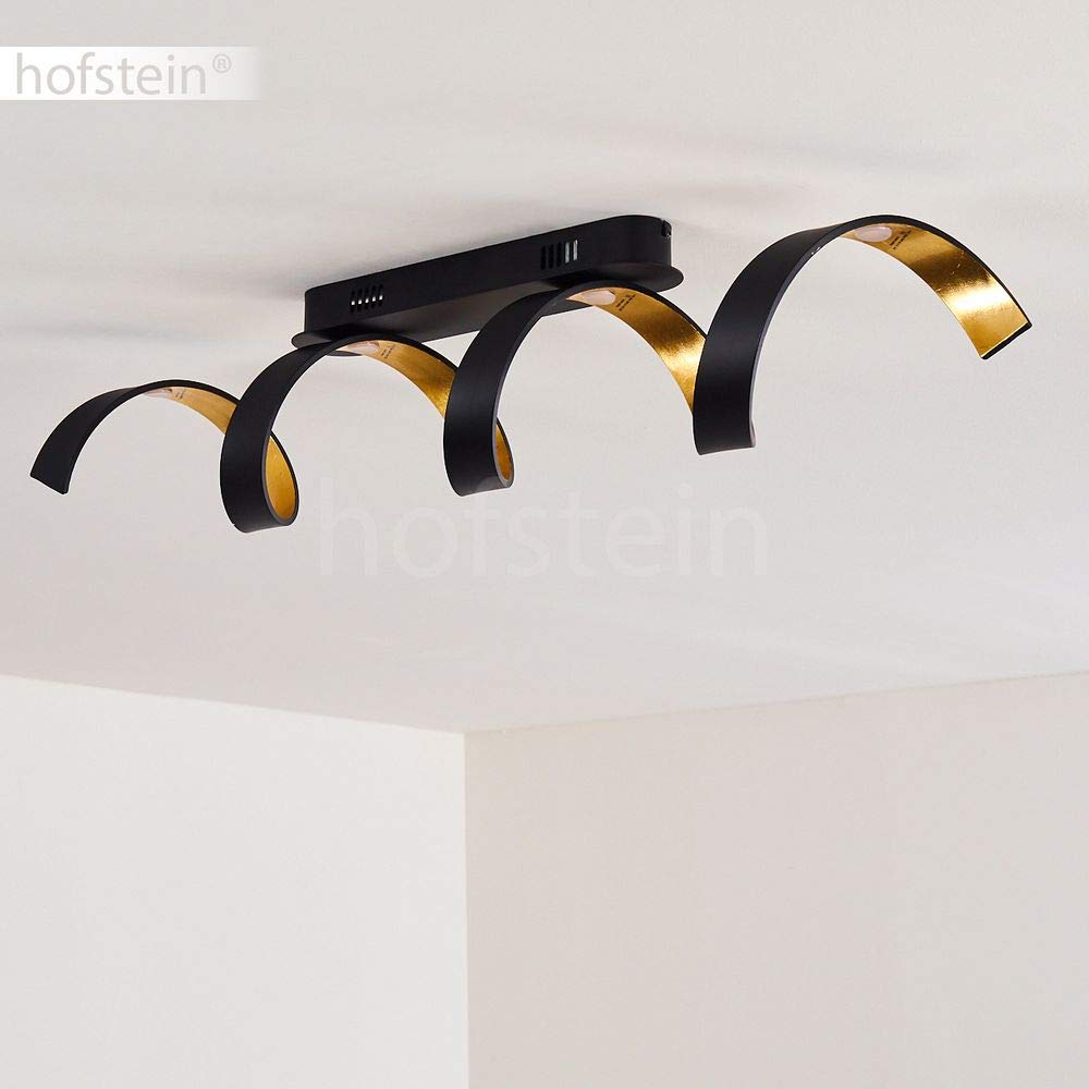 HOFSTEIN LED Deckenleuchte Rezat, längliche Deckenlampe aus Metall in Schwarz/Goldfarben, moderne Leuchte in 3 Stufen dimmbar über Lichtschalter, 20 Watt, 1800 Lumen, 3000 Kelvin, Wohnzimmer, Küche