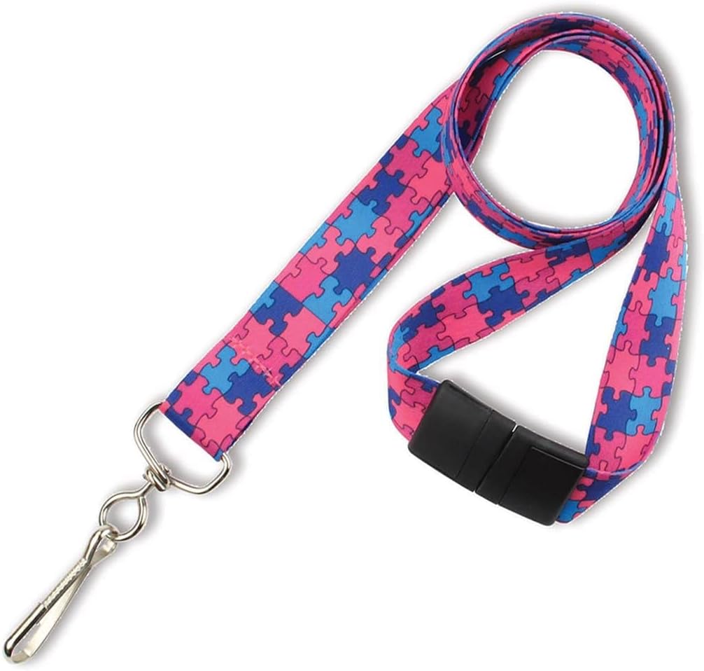 Specialist ID Autism Awareness Lanyard with Safety Breakaway Clasp - Cute Puzzle Piece Keychain with Swivel J Hook