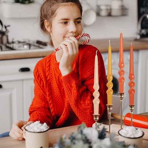 Image of Gradient Orange Smokeless Candles Handmade Twisted Taper Candle 9.5 Inch Long Spiral Candlesticks Unscented Candles for Holiday Wedding Seasons Home Decor 4 Pcs