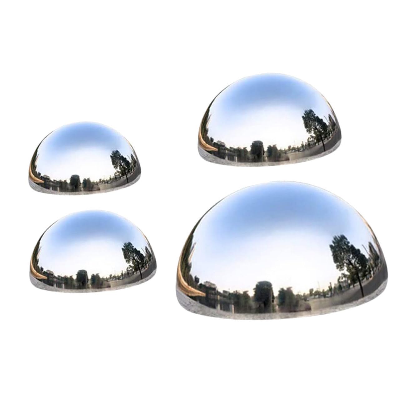 BEBEMOKO 4pcs Stainless Steel Gazing Ball Reflective Garden Hemisphere Spheres Decorative Lawn Globes for Durable Shatterproof Mirror Ornaments