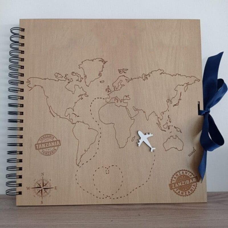 Álbum de Viajes de Madera Personalizado | Álbum para Boda Fabricado en Madera Natural | Regalo ideal Boda