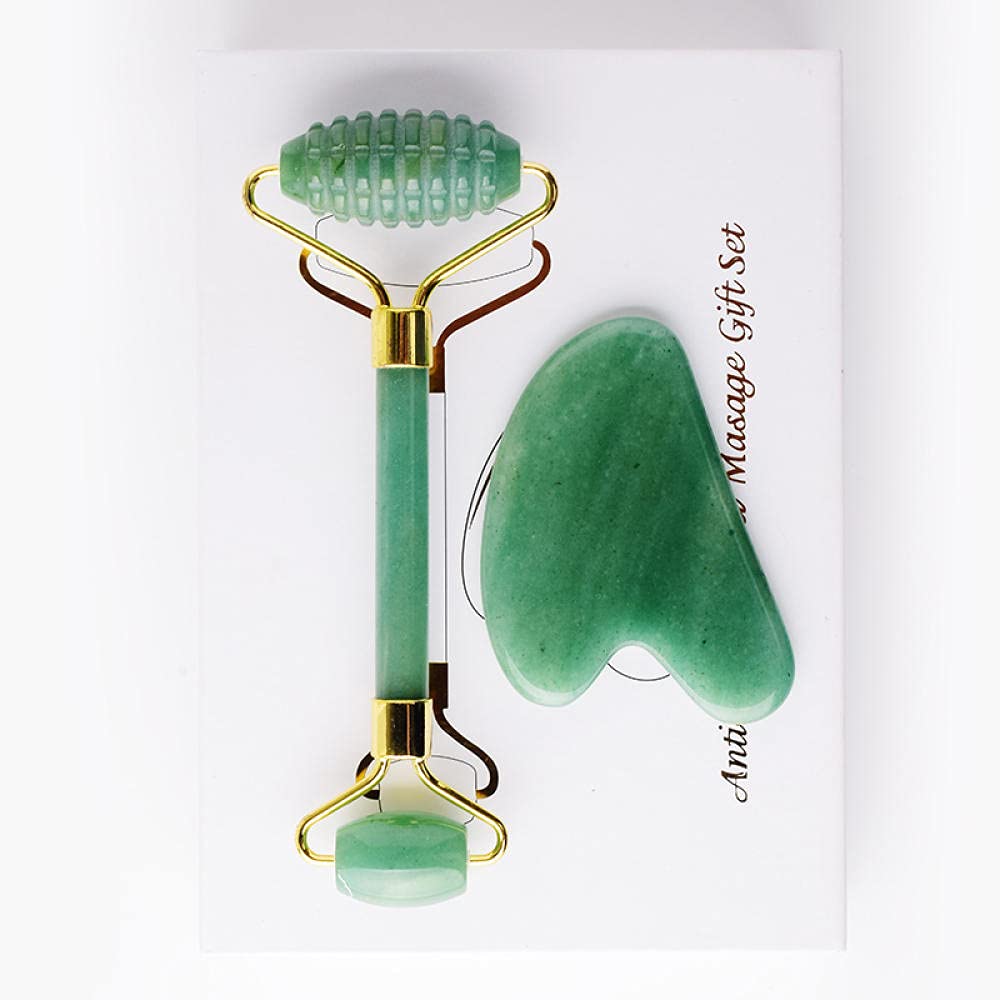 Jade Face Soins Tool Tooooth Rouleaux faciaux du visage et Cap de silicone GUA SHA Set-2 ensembles PCS
