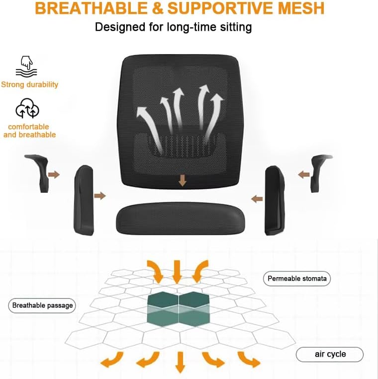 Miniatura 5 de Silla de oficina en casa, silla ergonómica de malla transpirable, respaldo alto con altura ajustable giratoria con brazos abatibles y soporte lumbar