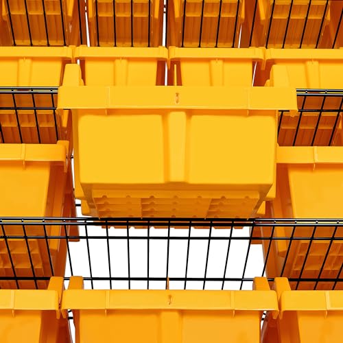 Image of 8-Tier NSF 24-Bin Steel Wire Shelving Rack, 36 inchW x 14.25 inchD x 63.5 inchH, Yellow | 24 slide-out bins with tilt-lock design keep supplies organized and accessible