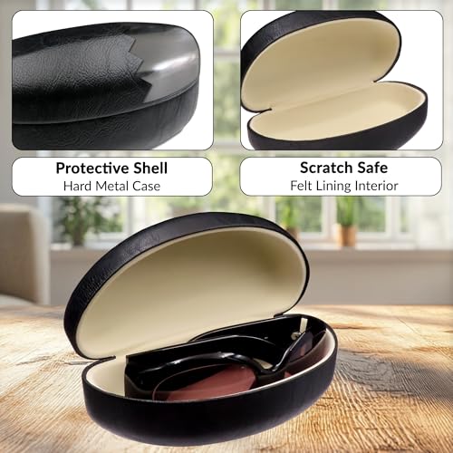 Image of Large Curved Sunglasses Case - Women Hard Shell Glasses Holder - XL Large Eyeglass Case with Pouch &Cloth