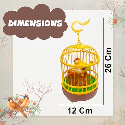 Image of VGRASSP Sound Activated Chirping Bird in Hanging Cage - Beautiful Pinjra Bird Toy for Kids with LED Light- Clap to See The Moving Beak and Flapping Wings - Color and Design As Per Stock (Design 1)